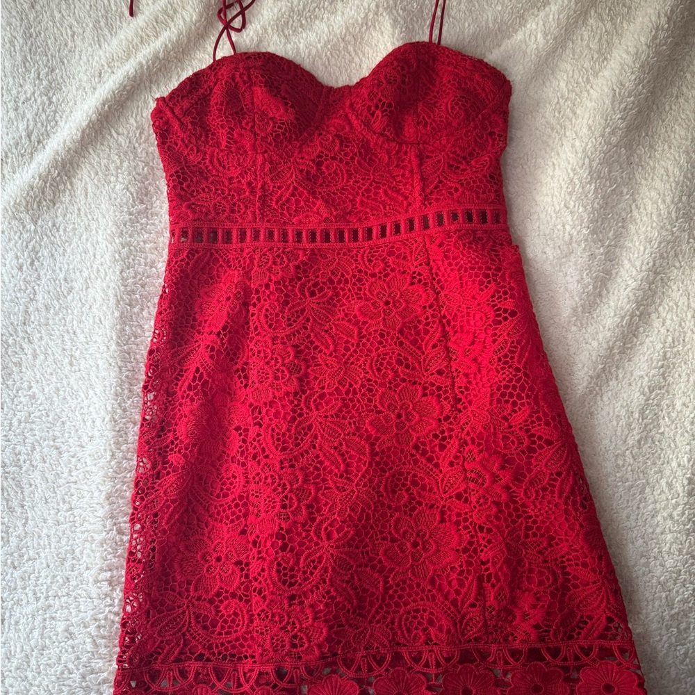 Crochet red lace dress